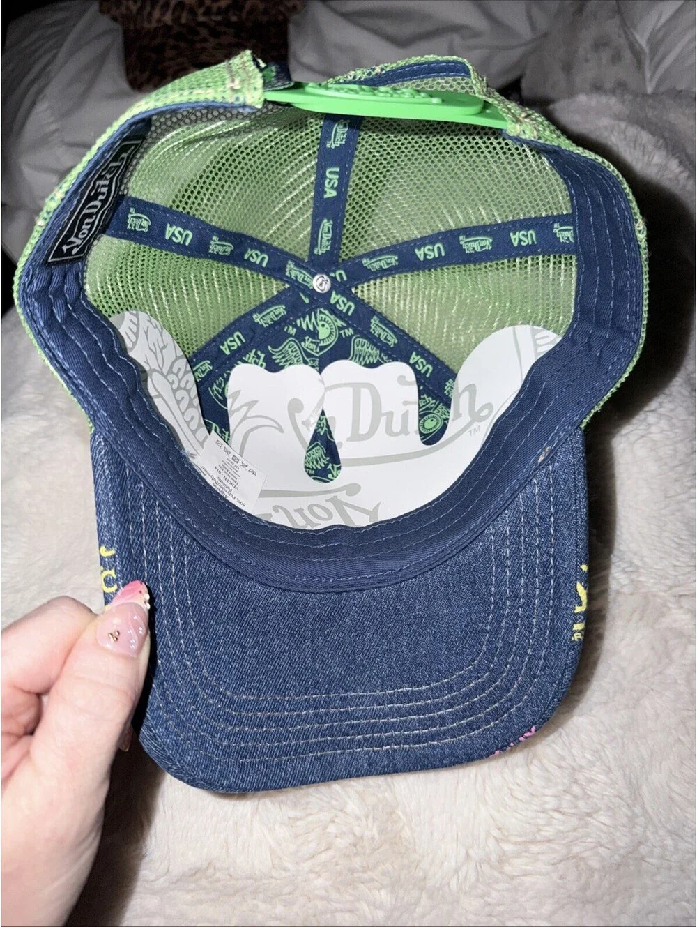 Von Dutch Dark Blue Denim/Green Trucker Hat - New